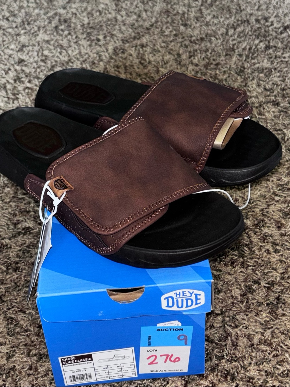 HEY DUDE MEN'S SHORE SLIDE CLASSIC SANDALS Downtown Brown Size 9 New